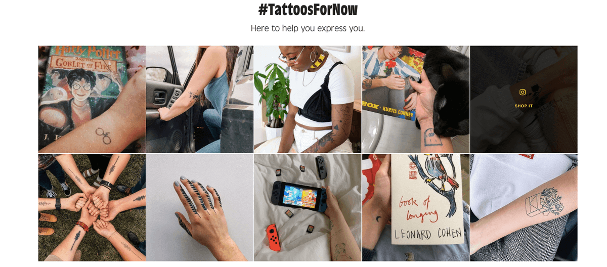 valeriastav's tweet photo. EXTRA
Inkbox (@getinkbox)
They do not only RT almost everyone who mentions their brand name.
They have also created a hashtag #tattoosfornow ,
which lets photos of community members' fresh tattoos be featured on the brand's website and social channels. https://t.co/7aSNgHXyLh