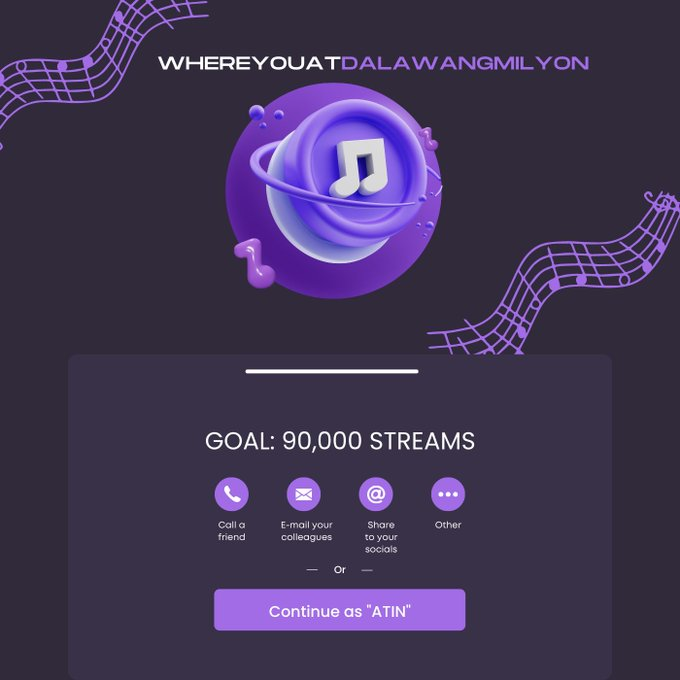 atinmillennials's tweet photo. What's the goal? 90K added streams for 
@SB19Official #SB19's new disco-pop song #WYAT! 

Just click the playlists to be posted today and stream away. They got the right amount of soul &amp; rhythm, so you'll be able to belt them out in no time!💙 

#WhereYouAtDalawangMilyon https://t.co/PPPky7mqjV