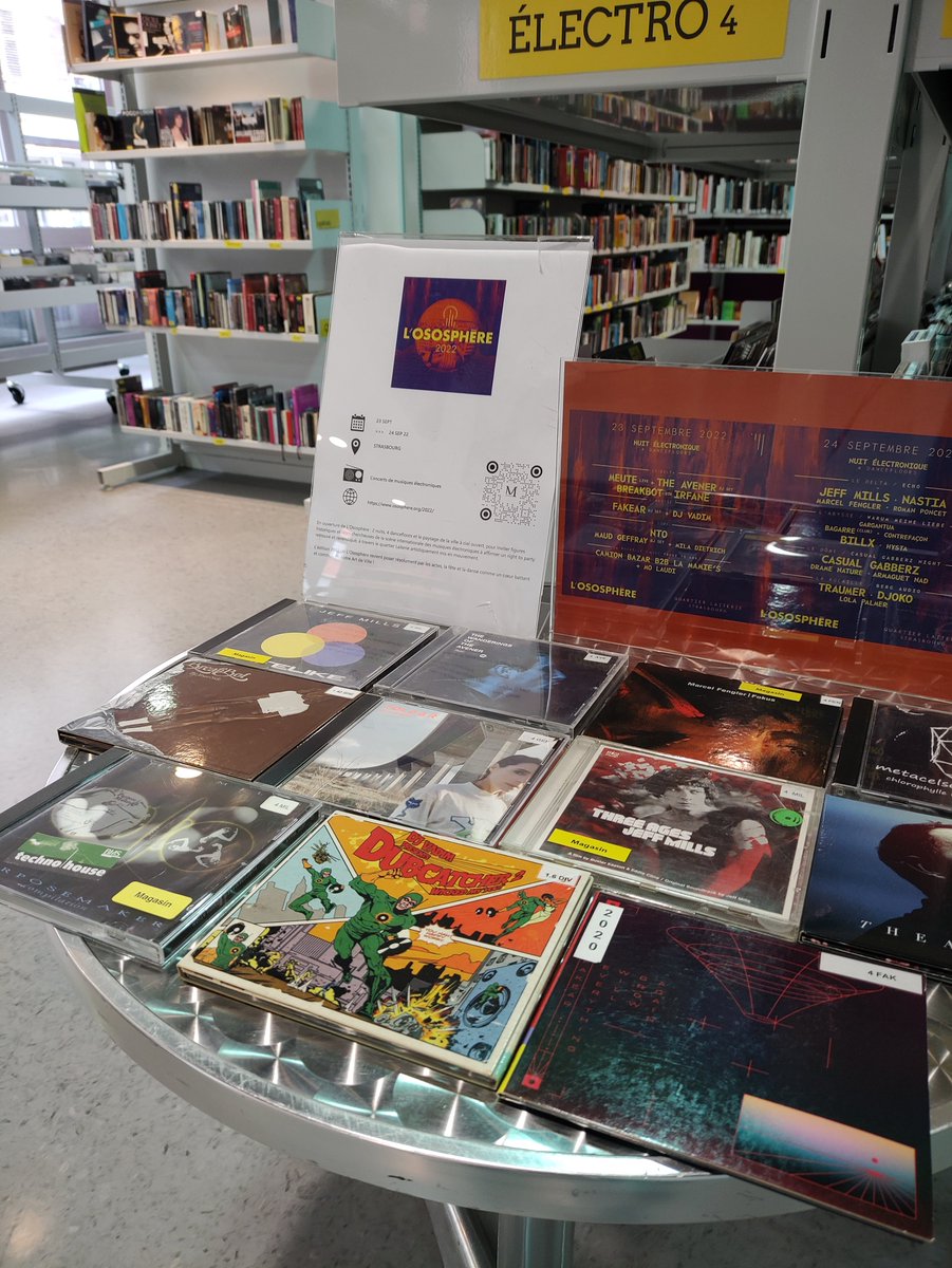 bib2strasbourg's tweet photo. Ce week-end c’est la fête de l’électro à Strasbourg avec une nouvelle édition de l’Ososphère 🎧. Pour l’occasion, la médiathèque Olympe de Gouges met en avant quelques albums d’artistes 💿 qui y sont programmés @ososphere @Laiterie
#plateformeartefact #ososphere #selectro🔌 https://t.co/FSHHgQ36AJ