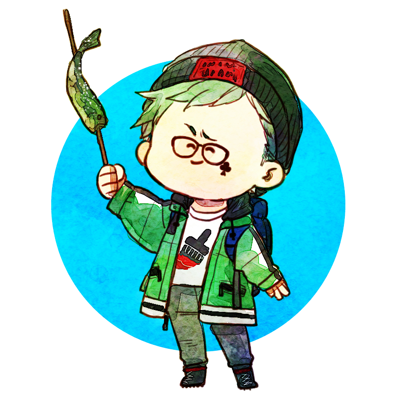 1boy male focus solo hat shirt green hair jacket  illustration images