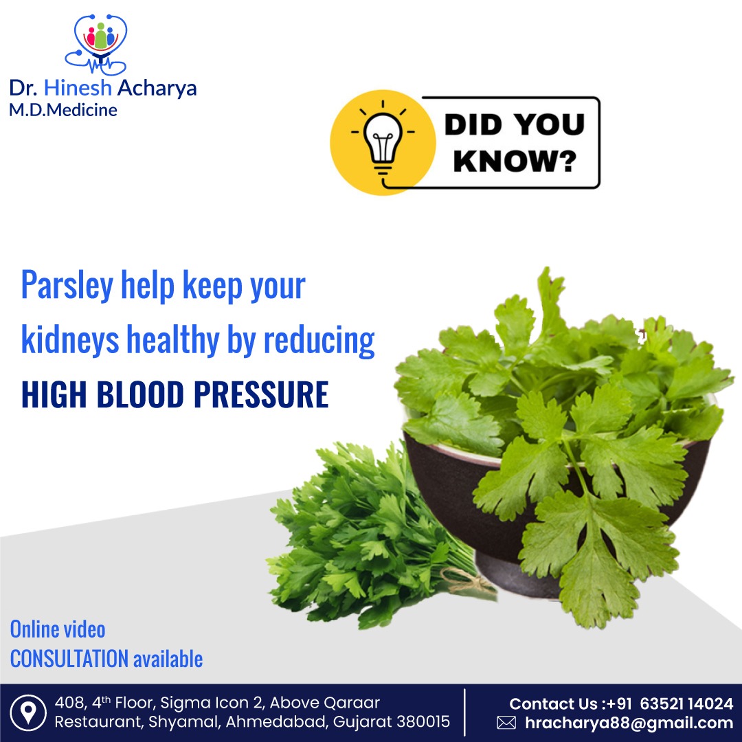 dr_hinesh's tweet photo. Parsley help keep your kidneys healthy by reducing HIGH BLOOD PRESSURE.
Keep on following this space for great tips for your cardiac health.

#Drhineshachrya #thyroid #chestpainmanagement #diabetes #viralfever #denguefever #chikungunyafever #headache #migraine #kidneystonepain https://t.co/oGa2RIZg3E