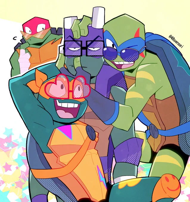 【tmnt】ギャルに絡まれるオタクくんの絵 