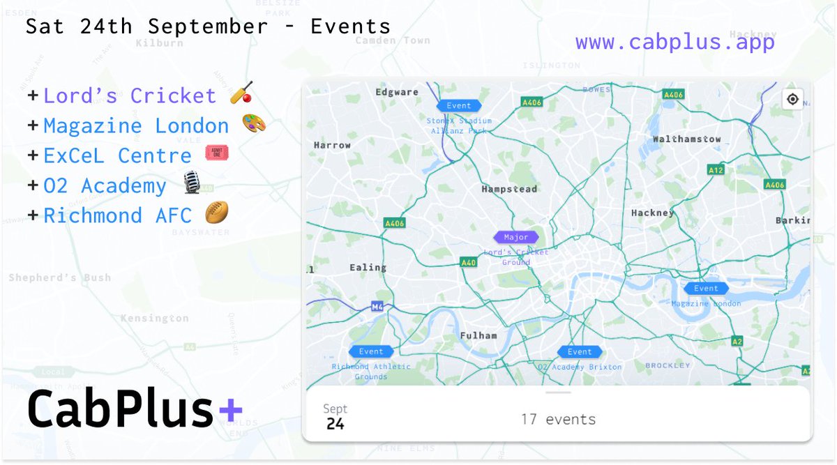 CabRadar's tweet photo. 🚕💷This Saturday will be a slow one. 

Few events you can find demand at near you:

https://t.co/hUDjzalLoa https://t.co/BHgssAp7Ip