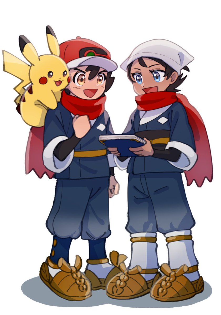サトシ(アニポケ) ,ピカチュウ 「サトシとゴウくんもヒスイに飛ばされて欲しいな～!というらくがき 」|がちゃわちゃのイラスト
