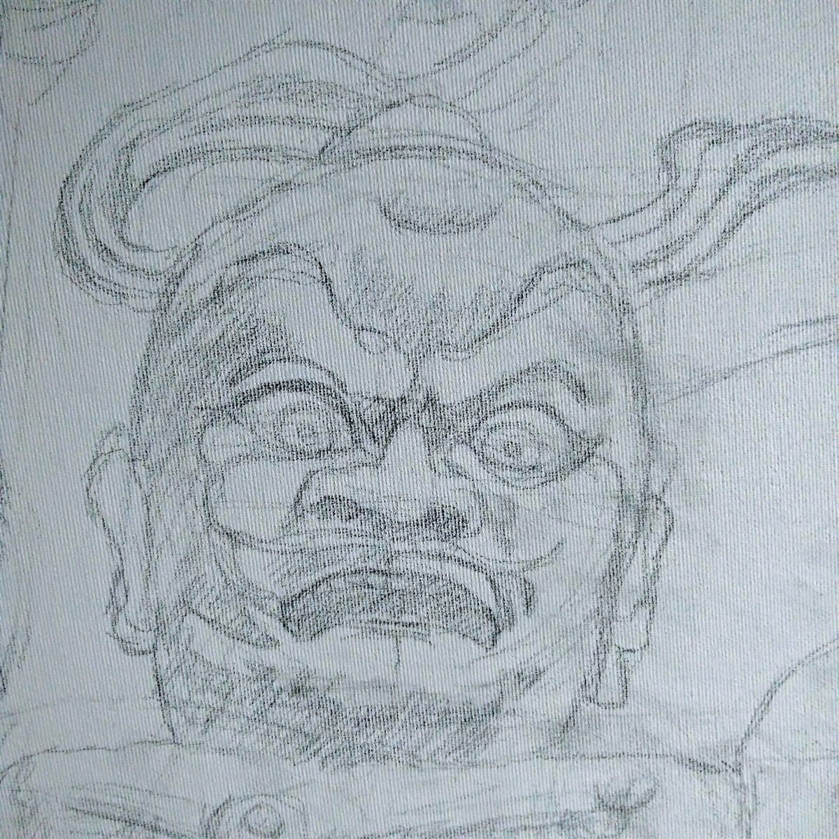 RAMWT888's tweet photo. 久し振りに大きめサイズ(80号)描き始めてます。画面の左側に阿形像を下書き中～😊
#阿形像 #下書き #仁王像 https://t.co/veISN8X6iw