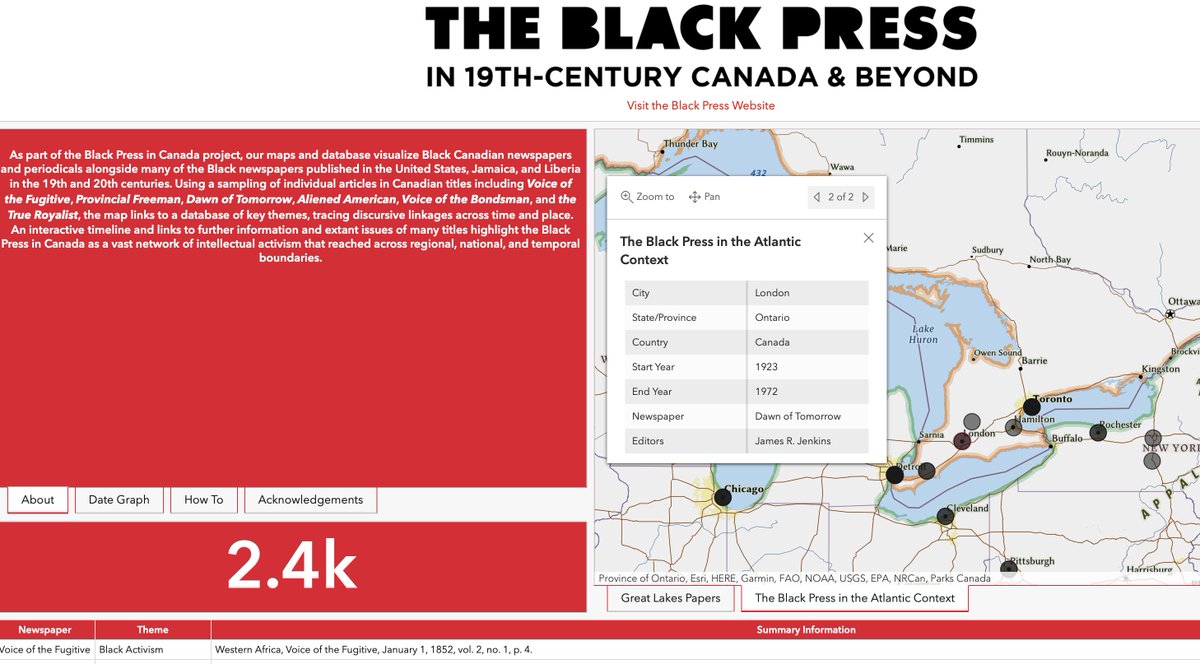 Nina Reid-Maroney (@ninareidm) on Twitter photo Mapping discursive connections, visualizing Black activist networks in a collaborative project created by @huronatwestern grads Jordyn Hahn & <a href="/PatrickKinghan/">Patrick Kinghan 🇺🇦</a> supported by <a href="/CartoLiz/">Liz Sutherland</a> <a href="/westernulibs/">Western Libraries</a> <a href="/HistoryHuron/">Huron History Dept & Community History Centre</a> & work of <a href="/muna_bonabedi/">bulu ebanda nya będi (de b'béri)</a> Map launches <a href="/BlackPressCon/">The Black Press in Canada Community Conference</a>
<a href="/HuronResearch/">Huron Research</a> Mapping discursive connections, visualizing Black activist networks in a collaborative project created by @huronatwestern grads Jordyn Hahn & <a href="/PatrickKinghan/">Patrick Kinghan 🇺🇦</a> supported by <a href="/CartoLiz/">Liz Sutherland</a> <a href="/westernulibs/">Western Libraries</a> <a href="/HistoryHuron/">Huron History Dept & Community History Centre</a> & work of <a href="/muna_bonabedi/">bulu ebanda nya będi (de b'béri)</a> Map launches <a href="/BlackPressCon/">The Black Press in Canada Community Conference</a>
<a href="/HuronResearch/">Huron Research</a>