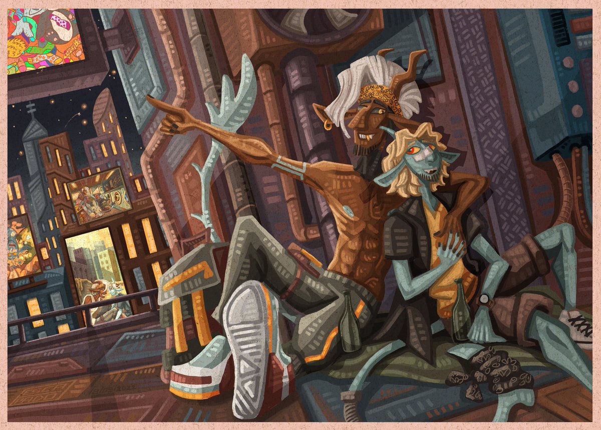 EscapadoDraw's tweet photo. An illustration to celebrate the 1 year of existence of our characters Fynn and Ash (Starmagedon’s character)

#CyberpunkEdgerunners #cyberpunk #cyberpunk2077edgerunners #Cyberpunk2077 #cyberpunk2077rp #cyberpunk2077characters #OC https://t.co/PzhT47Qkmq