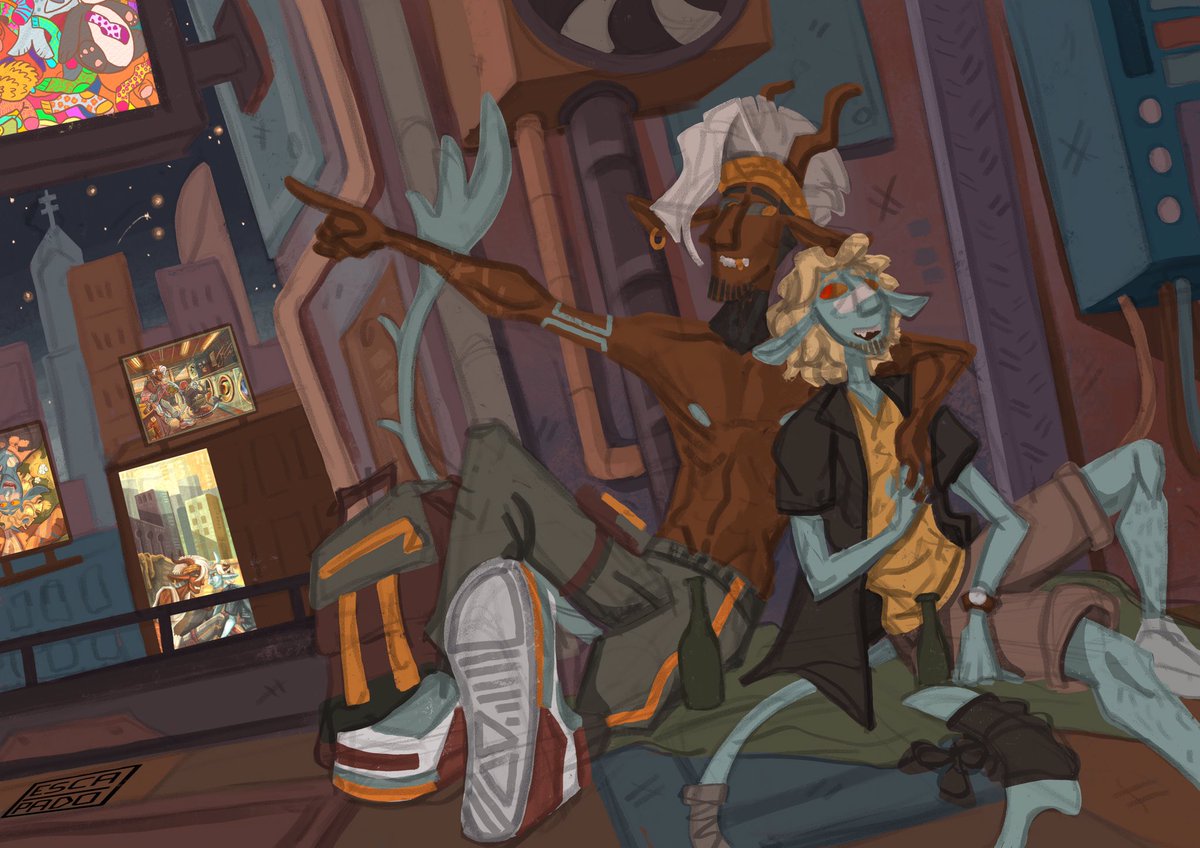 EscapadoDraw's tweet photo. An illustration to celebrate the 1 year of existence of our characters Fynn and Ash (Starmagedon’s character)

#CyberpunkEdgerunners #cyberpunk #cyberpunk2077edgerunners #Cyberpunk2077 #cyberpunk2077rp #cyberpunk2077characters #OC https://t.co/PzhT47Qkmq