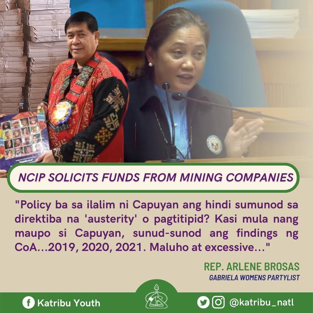 katribu_natl's tweet photo. NCIP SOLICITS FUNDS FROM MINING FIRMS—PROVES AGENCY AS PROFIT-ORIENTED

To print IP themed coffee table books, documents show that NCIP sought funds from indigenous communities &amp; leaders and even mining companies.

#CapuyanOut
#CapuyanCorrupt
#InvestigateNCIP https://t.co/gmabgWTOit