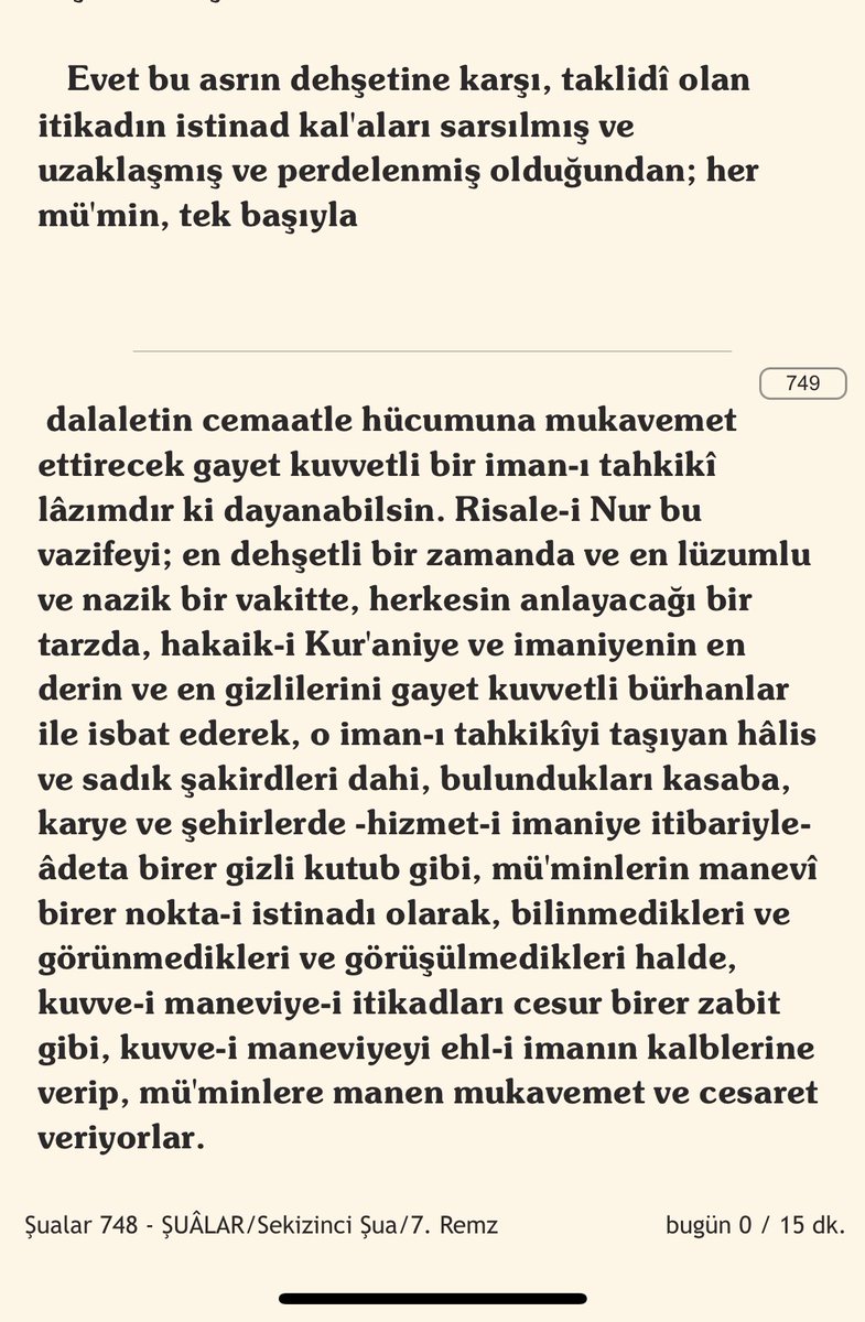HelloBrother22's tweet photo. Evet bu asrın dehşetine karşı, taklidî olan itikadın istinad kal'aları sarsılmış ve uzaklaşmış ve perdelenmiş olduğundan; her mü'min, tek başıyla  
dalaletin cemaatle hücumuna mukavemet ettirecek gayet kuvvetli bir iman-ı tahkikî lâzımdır ki dayanabilsin. https://t.co/guUD792AMs