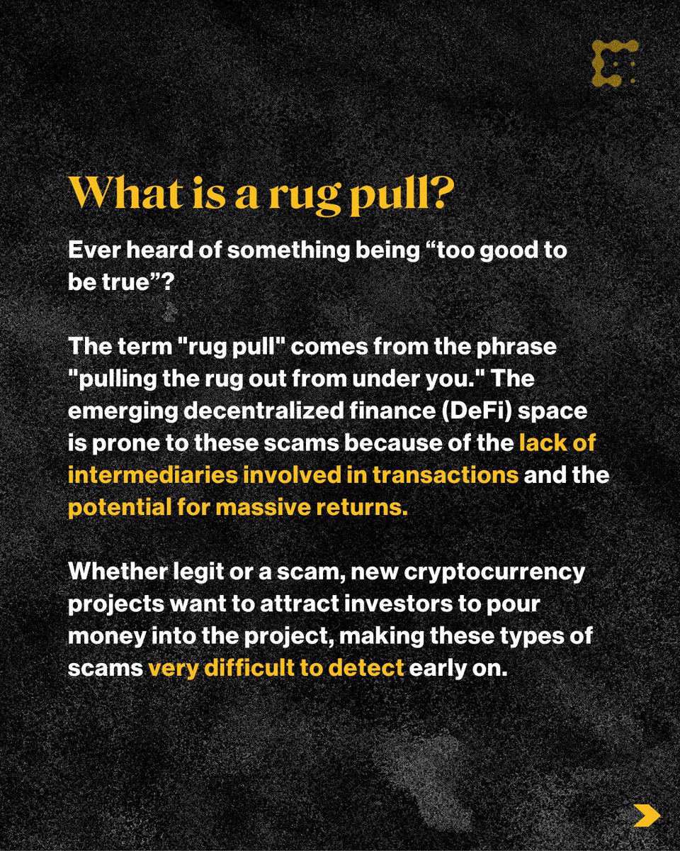 CoinDesk's tweet photo. Know someone who’s been rugged? 
 
Sometimes, #crypto projects don't end up being legitimate. Here are some ways you can detect possible rug pulls and protect yourself from financial loss. https://t.co/u6SzxigS5O https://t.co/I4Ns7Yj9ZR