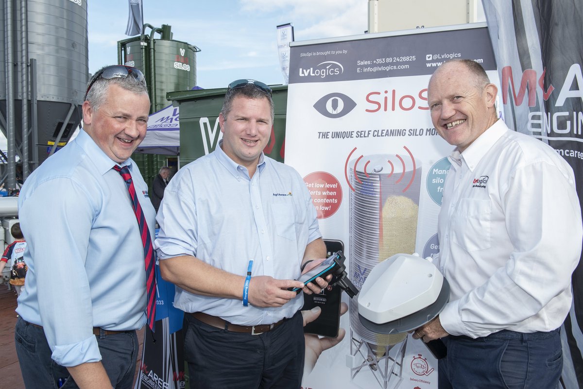 LiamdePaor's tweet photo. On a busy #McAreeEngineering stand @ #NationalPloughingChampionship discussing the award winning #Silospi feed silo monitoring system are Fergal Sherry, Monaghan, Alan Jagoe, #Agriaware Chairman & Barry Finnegan, #Lvlogics, Oldcastle, Co. Meath. https://t.co/CBosYm0yyu