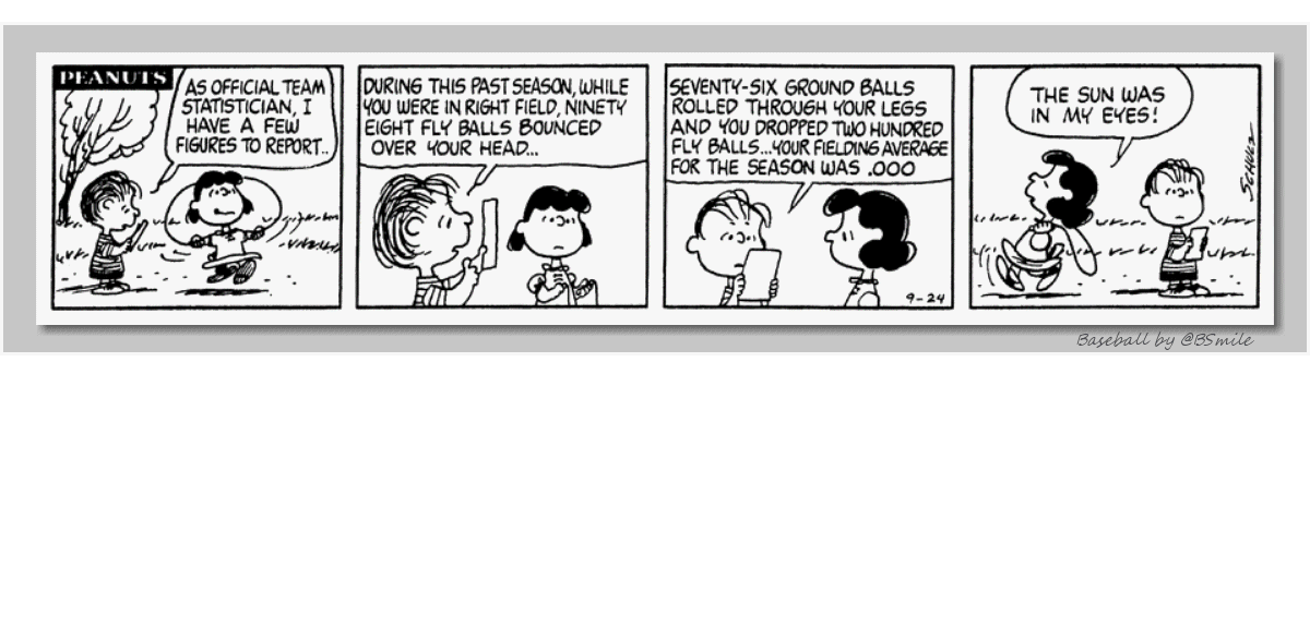 BSmile's tweet photo. "As official team statistician, I have a few figures to report." ~ Linus van Pelt (Classic Peanuts - September 24, 1974) #MLB #Baseball https://t.co/TIIjfdSLOV