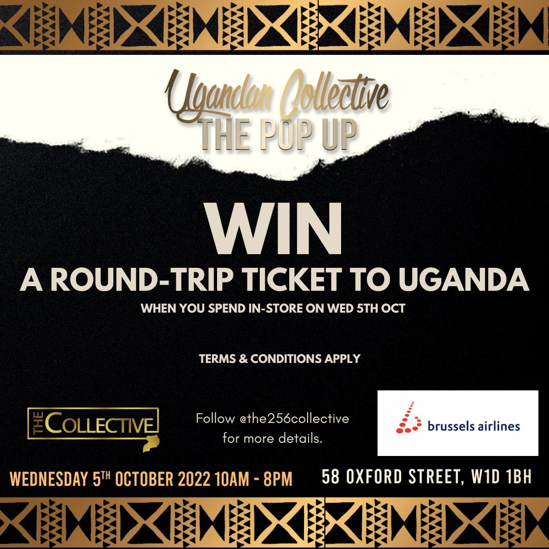 The256Collectiv's tweet photo. We've partnered with @FlyingBrussels to give you a chance to WIN a round-trip to Uganda when you purchase in store. 

We made sure that tickets can be used for Dezemba/ Jan travels 😉
Anyone over 18yrs can enter!
https://t.co/mELypWJIMH

#ExploreUgandaWithBrussels
#ExploreUganda https://t.co/N6xMN3Hx1B