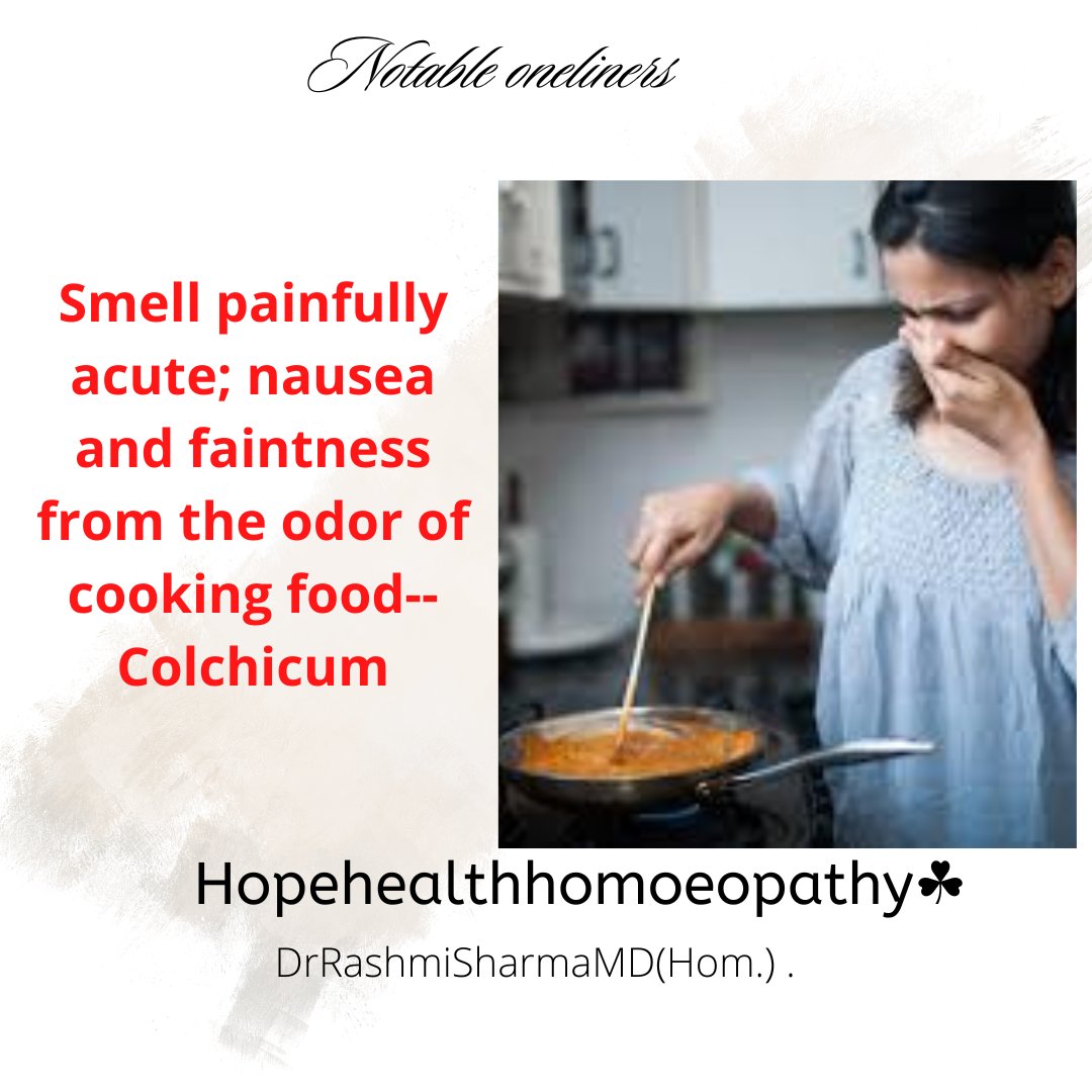 Notable one-liners #colchicum

#hopehealthhomoeopathy 
#DrRashmiSharmaMDHom 
#nausea
#homoeopathictherapeutics 
#homoeopathicmedicine 
#homoeopathyclinic #homoeopathy_cures 
#oneliners
#morningsickness
#hompeopathyhelps
#morningsicknessrelief
#colchicumautumnale