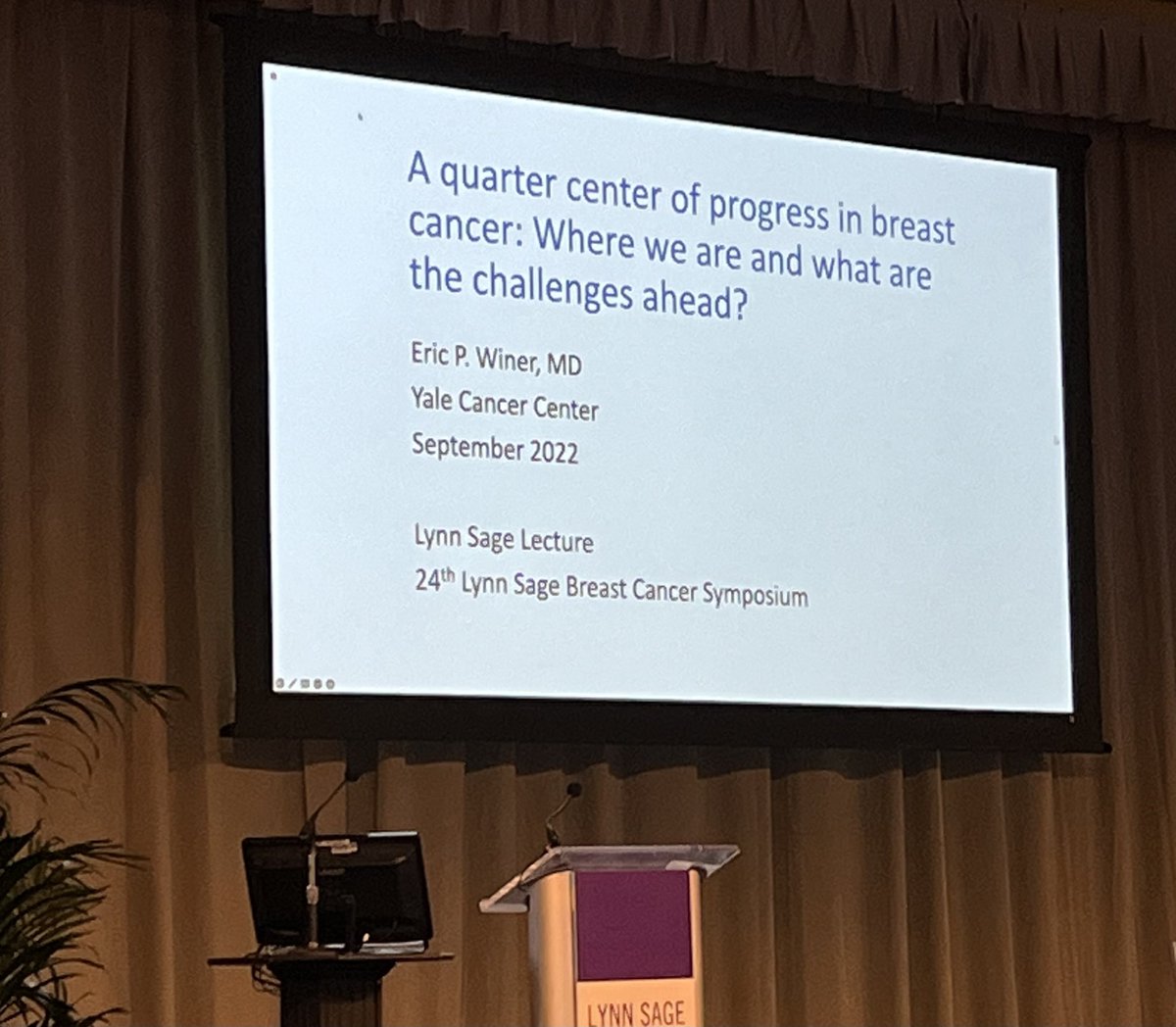 LurieCancer's tweet photo. We wanted to be “in the room where it happens” when @DrEricWiner gave the 24th Lynn Sage Breast Cancer Symposium Distinguished Lecture, so we waited until we could meet in person—but Covid had another plan. Thanks Dr. Winer for your quick “pivot” to join us virtually! #LSBC22 https://t.co/9hltTUF224