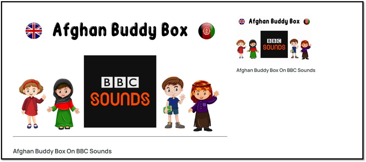Afghan Buddy Box is now on <a href="/BBCSounds/">BBC Sounds</a> 😀

#AfghanBuddyBox is a cloud-based language &amp; communication school resource, one which supports #EAL @EAL_naldic teachers &amp; #Afghan children in our schools across the UK <a href="/educationgovuk/">Department for Education</a> 

📩 AfghanBuddyBox@mail.com for further ℹ️ Thank you.