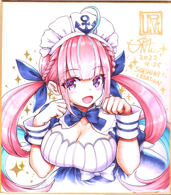 サンクリ用色紙 2/3あくたん彩色終わりました#湊あくあ#あくあーと #サンクリ #COPIC 