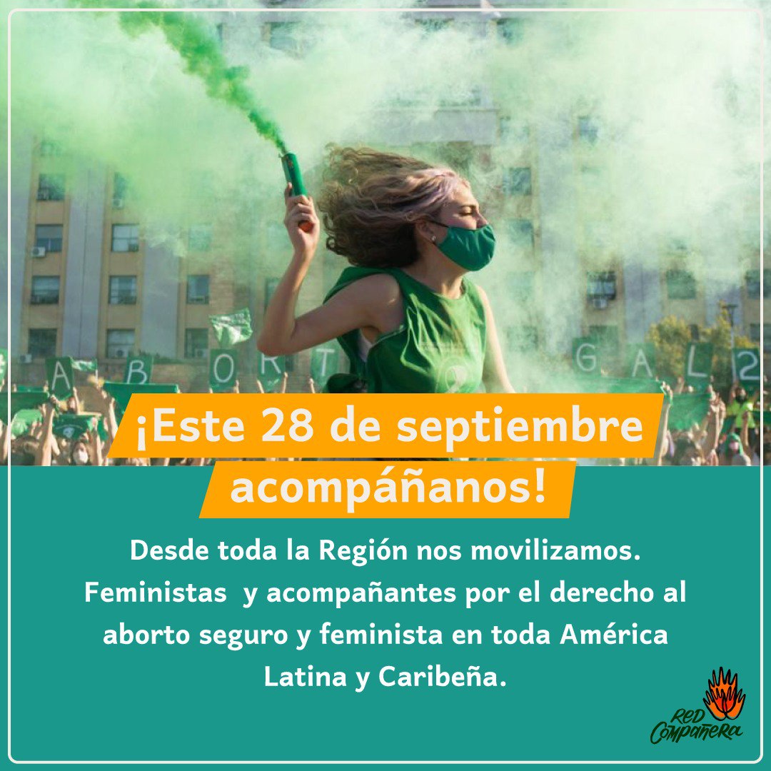 rcompafeminista's tweet photo. 🔥Marchamos juntas/es!🔥
En toda la región nos movilizamos para exigir la despenalización y por las garantias necesarias donde es ley.
¡Por abortos seguros, acompañados y feministas!
#28S2022 #SeptiembreVerde #RedCompa #feminismo #salud #cuidado #NiñasNoMadres #AbortoLegal https://t.co/hsIjKgzmxM