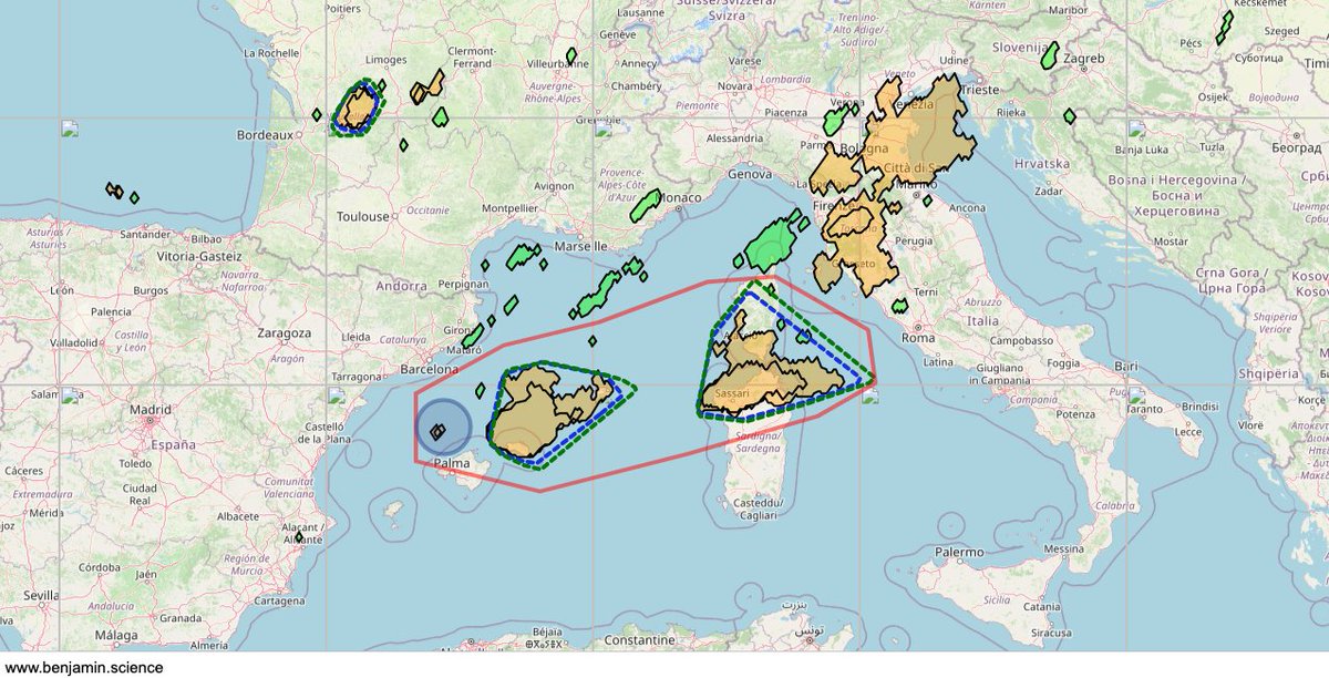 BenjaminMeteo's tweet photo. Un "treno" di celle convettive (#temporali) ha origine vicino alle Baleari e si muove verso l'Italia, nord #Sardegna. E' possibile monitorare l'evoluzione in tempo reale tramite l'app #Benjamin o il sito https://t.co/5EKcwn41RD. #nowcasting mediante immagini del #Meteosat https://t.co/huCsX4WBDe