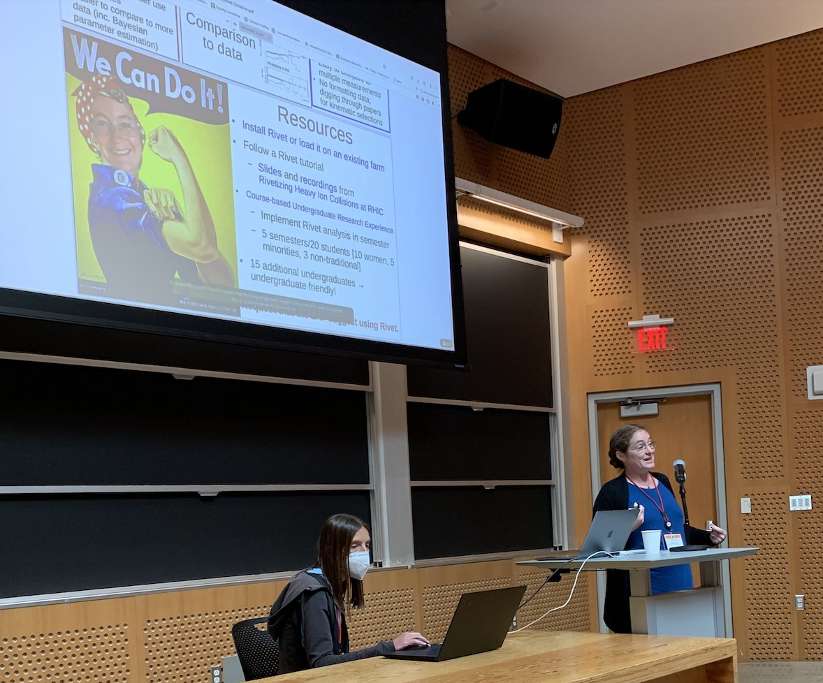 Christine Nattrass giving a "riveting" talk at the 2022 Hot and Cold QCD Town Hall at MIT.