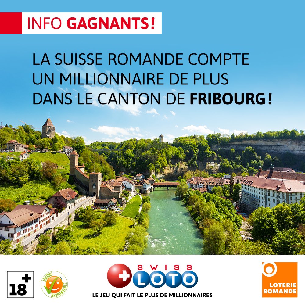 La Suisse romande compte un millionnaire de ➕ grâce au 𝗦𝗪𝗜𝗦𝗦 𝗟𝗢𝗧𝗢 ! Un chanceux joueur a coché les six bons numéros et remporte 1️⃣ million de francs ! 🥳 Résultats 👉🏻 bit.ly/3bIl1hy ➡️ Bulletin validé dans le canton de Fribourg dans la localité de Düdingen.