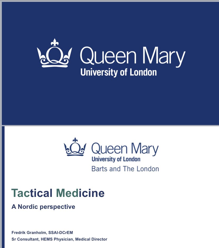 TotalResus's tweet photo. Honoured to be invited as lecturer for the Queen Mary University of London MSc Tactical Military Austere &amp; Operational Medicine, @tacopsmed @QMUL https://t.co/0ndfCWqfcj 
Thanks @EMDoc_AB &amp; @DrPaulRees #TacMed #AustereMed #MilMed https://t.co/EUojzUemkk