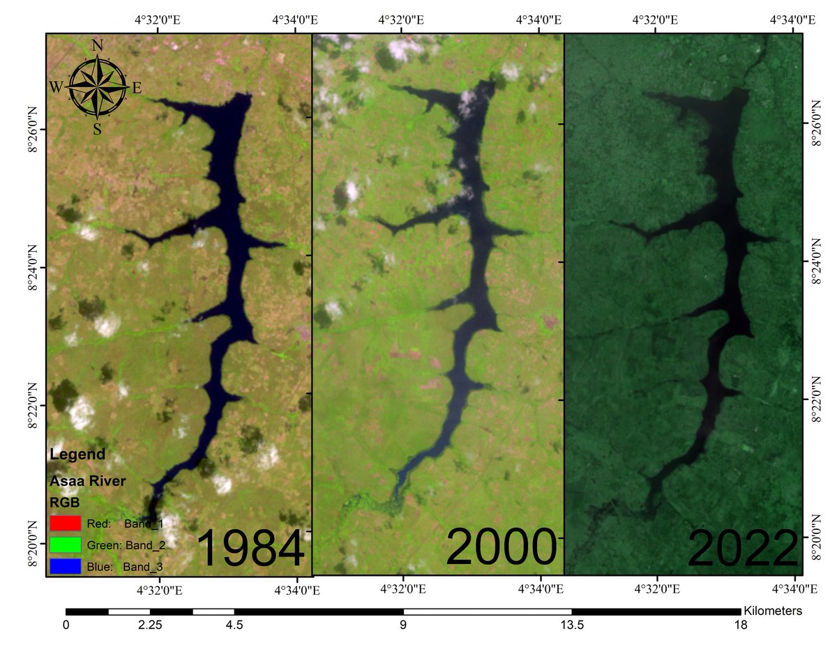 MusaMuhali's tweet photo. The phases of Asaa River in ilorin, kwara State, projected with Landsat8 ๐๐ฐ๏ธ
#gis #remotesensing #Giscanada #GISjobs #gisanalyst #conservation #Gisassignmentwritinghelp #geography #geology #freelancer #Gisassignment https://t.co/RFh5KPf5bQ