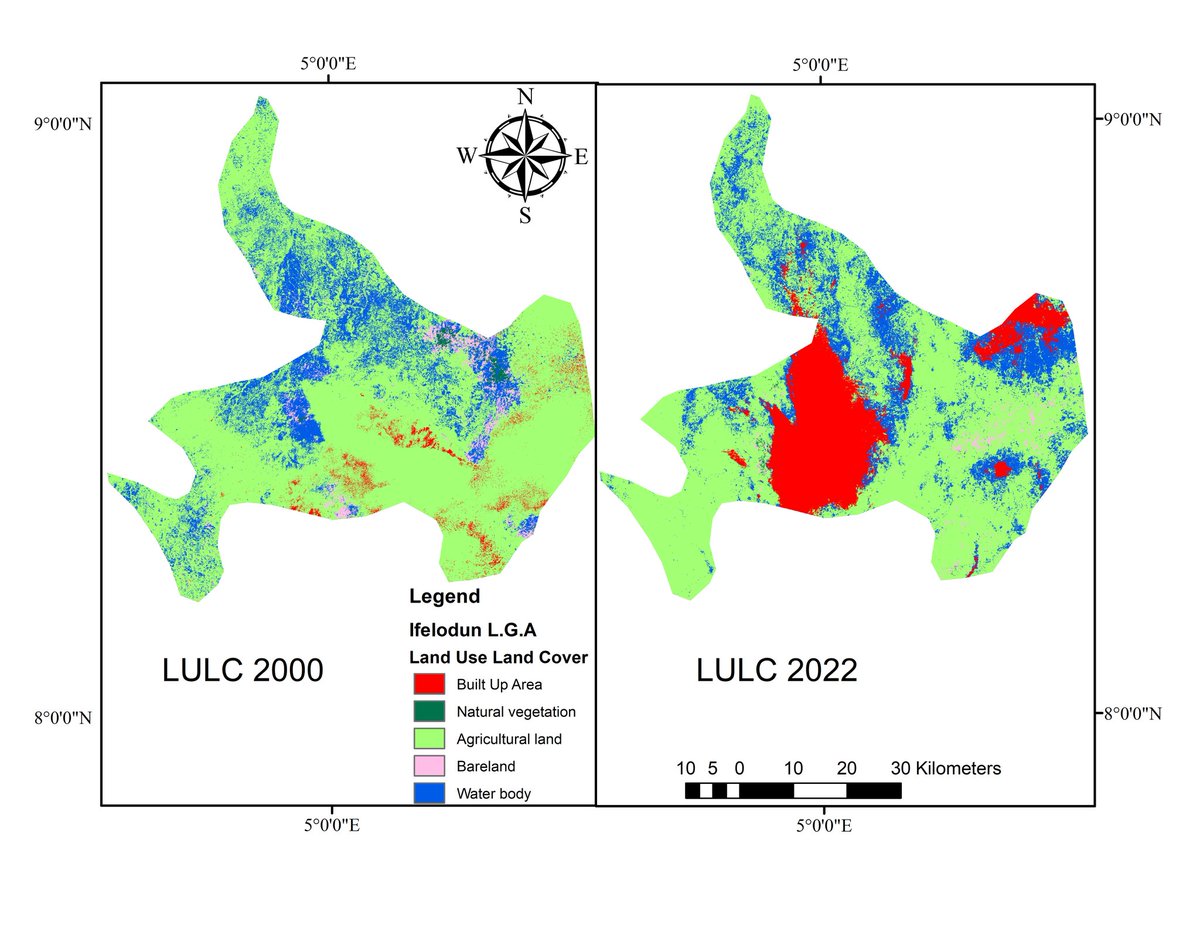 MusaMuhali's tweet photo. Land Use Land Cover map of Ifelodun L. G. A, kwara state.
#gis #remotesensing #Giscanada #GISjobs #gisanalyst #conservation #Gisassignmentwritinghelp #geography #geology #freelancer #Gisassignment https://t.co/RFh5KPf5bQ https://t.co/b91OMeRgri