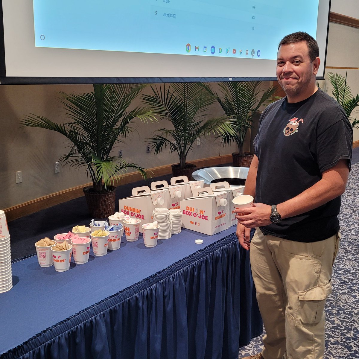 SFISSA's tweet photo. You asked, we listened... 
@DunkinDonuts #COFFEE is now available on the East wall for #sfissaCTF.  

2022 #SFISSA #HackTheFlag &amp; #ChiliCookoff @DigitalEraGroup @IBMSecurity @FIU @FIUGrahamCenter @rodsoto #NoQrtr #CTF https://t.co/ka2XDAVMQB