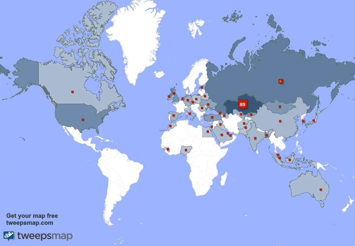 timusha's tweet photo. My followers live in Kazakhstan (89%), Russia(4%)...
Get your map:
https://t.co/wNEuhdCwhE https://t.co/QFlBIdmHjc