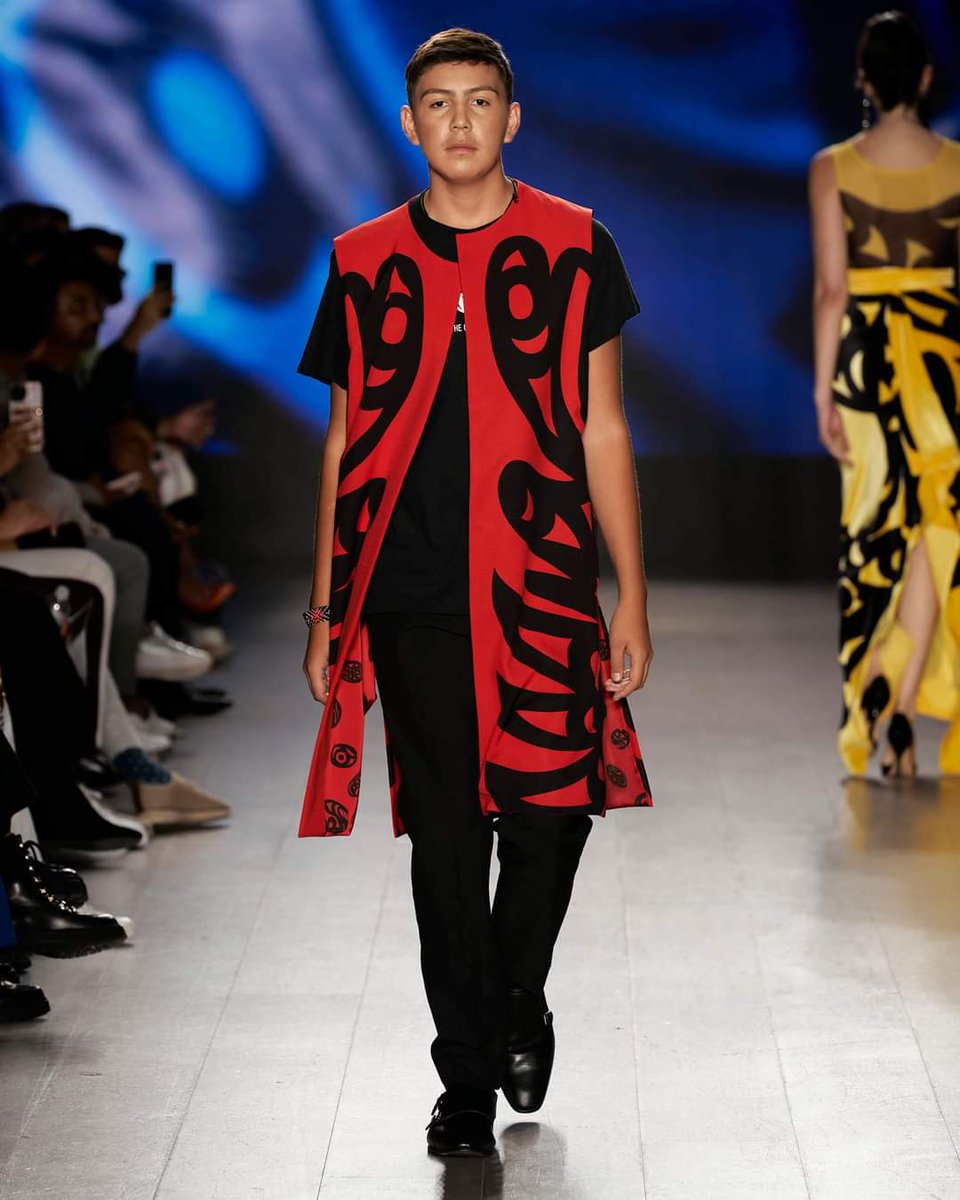 aylelum's tweet photo. Look at this guy!! Our Ray is 14 years old, and has walked the runway @VanFashionWeek, in Florida @Transitions Academy and now @nyfw!
Here he is in a men's tunic with artwork by his uncle Joel Good in NYC!
So proud of him!!
#nyfw #indigenousmodel #Snuneymuxw #coastsalish https://t.co/eC0bUIopFK