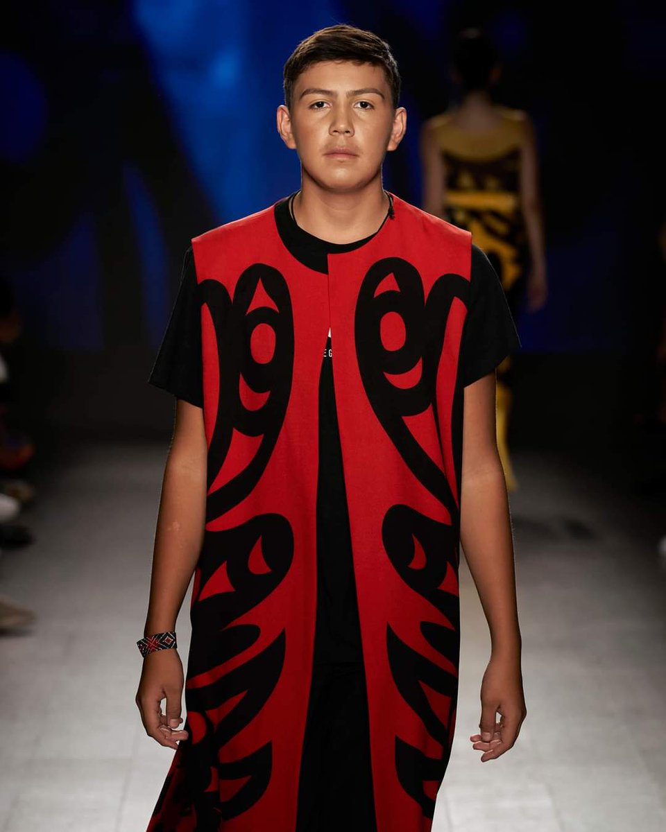 aylelum's tweet photo. Look at this guy!! Our Ray is 14 years old, and has walked the runway @VanFashionWeek, in Florida @Transitions Academy and now @nyfw!
Here he is in a men's tunic with artwork by his uncle Joel Good in NYC!
So proud of him!!
#nyfw #indigenousmodel #Snuneymuxw #coastsalish https://t.co/eC0bUIopFK