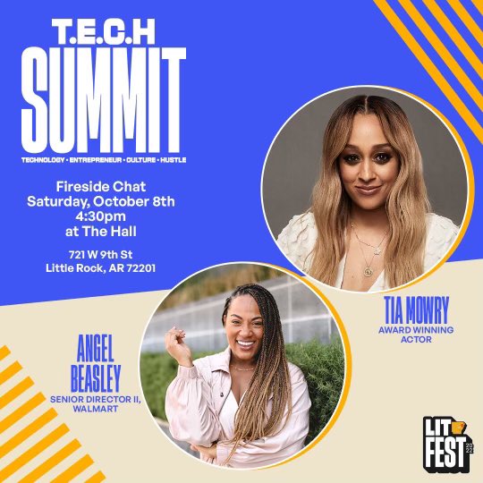 mylitfest's tweet photo. Join us on Saturday, Oct. 8, to chat with award-winning actress Tia Mowry and business executive Angel Beasley for a fireside chat on women’s entrepreneurship and wellness at 4:30 p.m. at The Hall, 721 W. Ninth St. #litfest #Entrepreneurship #wellness #Arkansas #littlerock https://t.co/jBYazCXKYO