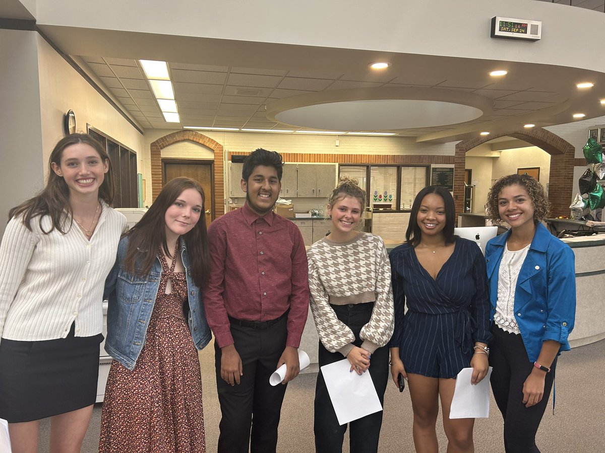 Glenbard West students presenting Distinguished Alumni. Hateem Khan, Lauren McDougal, Niema Easley, Maileigh Cousins, Eliana Williamson and Kathryn Johnson.  Go West!