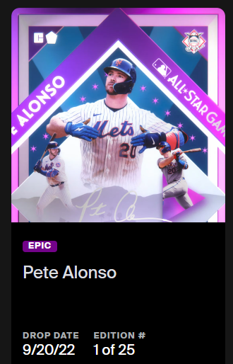 yaozers3's tweet photo. Thanks to @shadsman15 for this #1/25 #PeteAlonso #LetsGoMets #CandyMLB 2022 All Star Epic. On my way to that Epic set and the Pujols chaser ;) https://t.co/fS4gY5Hpg2