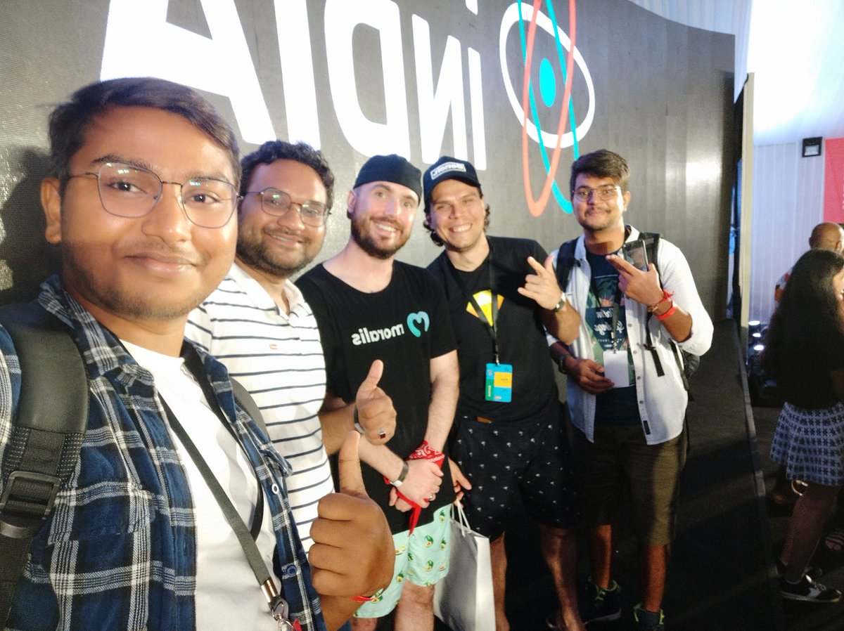 Selfie with the rockstars at <a href="/react_india/">React India 🇮🇳</a> 😍😍

<a href="/billgil/">billgil</a> <a href="/bpaulino0/">Bruno Paulino</a> <a href="/harshcrop/">Harsh Shah</a>