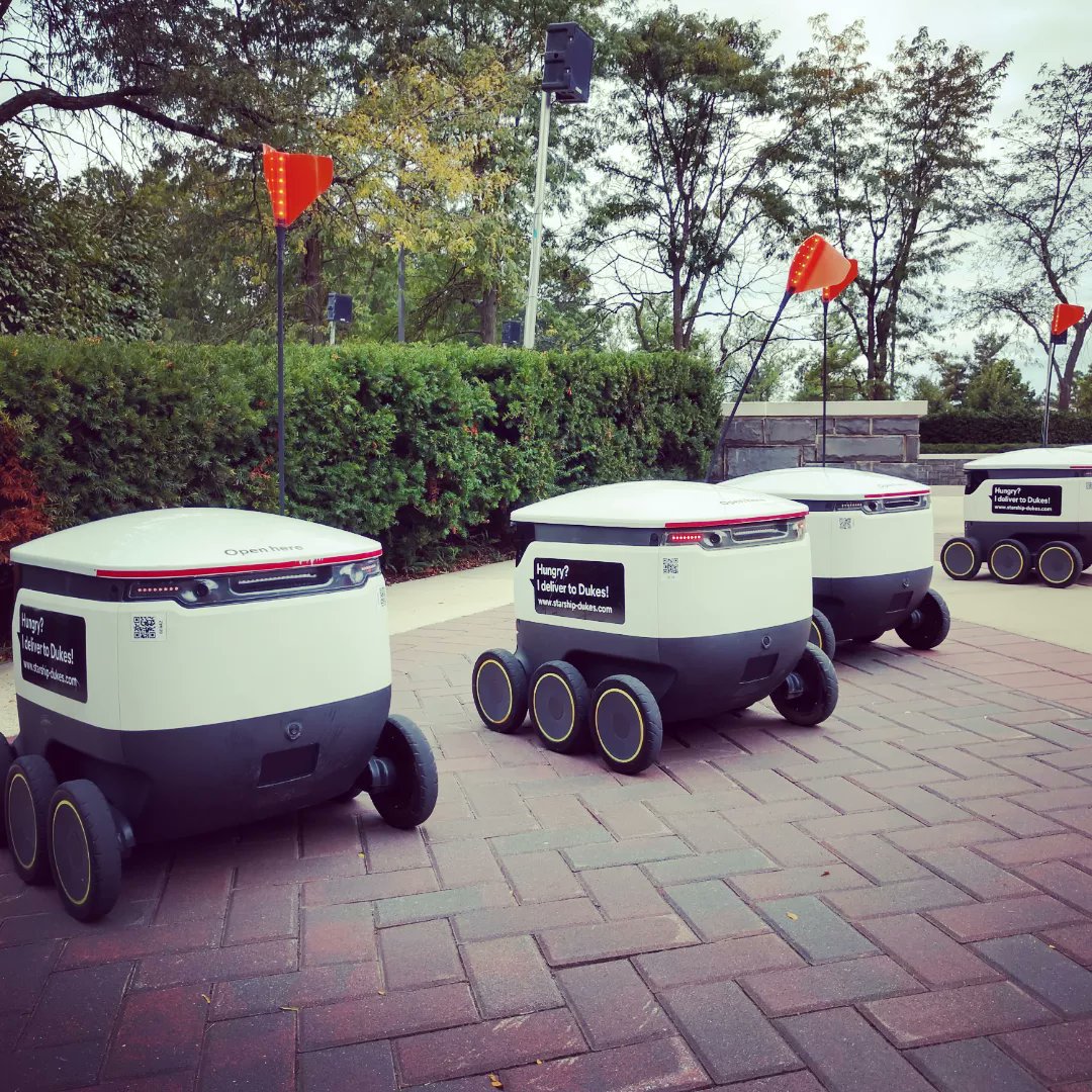 pfucito's tweet photo. Robots almost outnumber the students at JMU 😁 @JMU #deliverybots #robots https://t.co/wm5HOasKo0