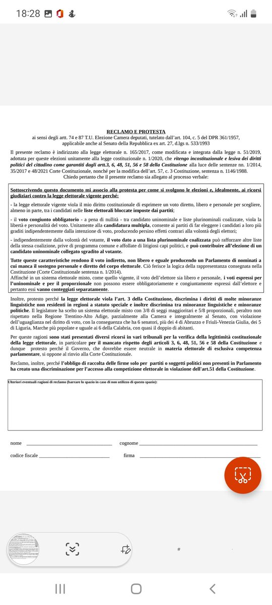 Io ci vado a votare ma protesto.
Aderisco all'iniziativa di far verbalizzare questo reclamo.
Alcun mio diritto è garantito da questa #leggeelettorale