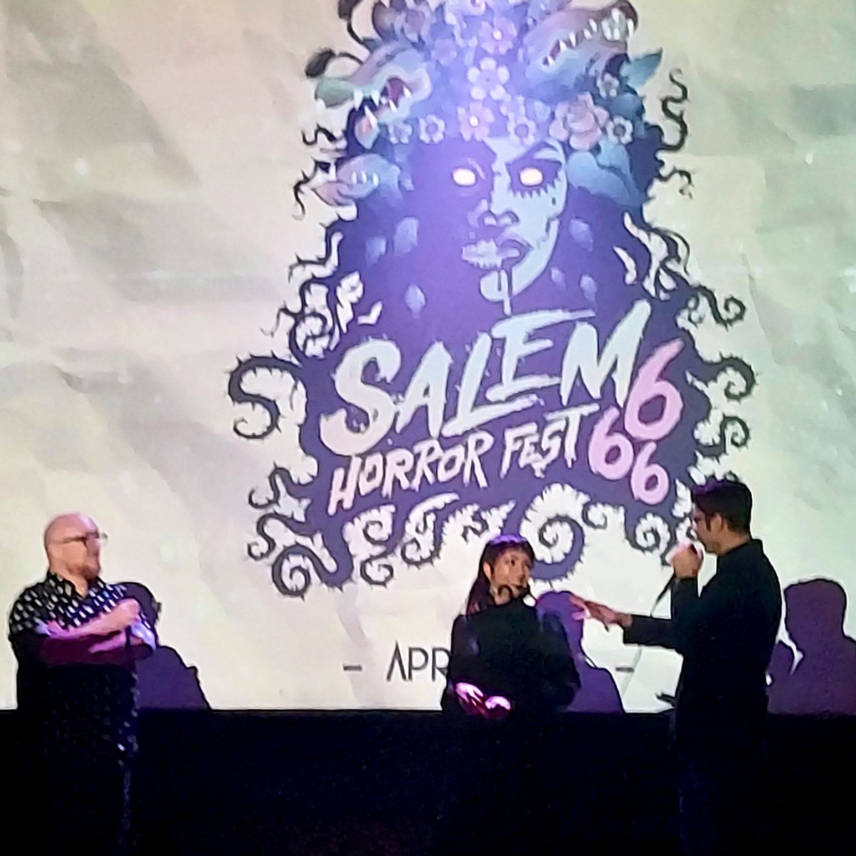 salemhorrorfest's tweet photo. We kicked off the spooky season with a premiere of OUT THERE HALLOWEEN MEGA TAPE last night! It was so wonderful to welcome the team @ChrisLaMartina @auroragorealis @AudioEsoterica visiting us from Baltimore! @videocoven continues next week and every week at @CinemaSalem! https://t.co/7pAEsFvF8R