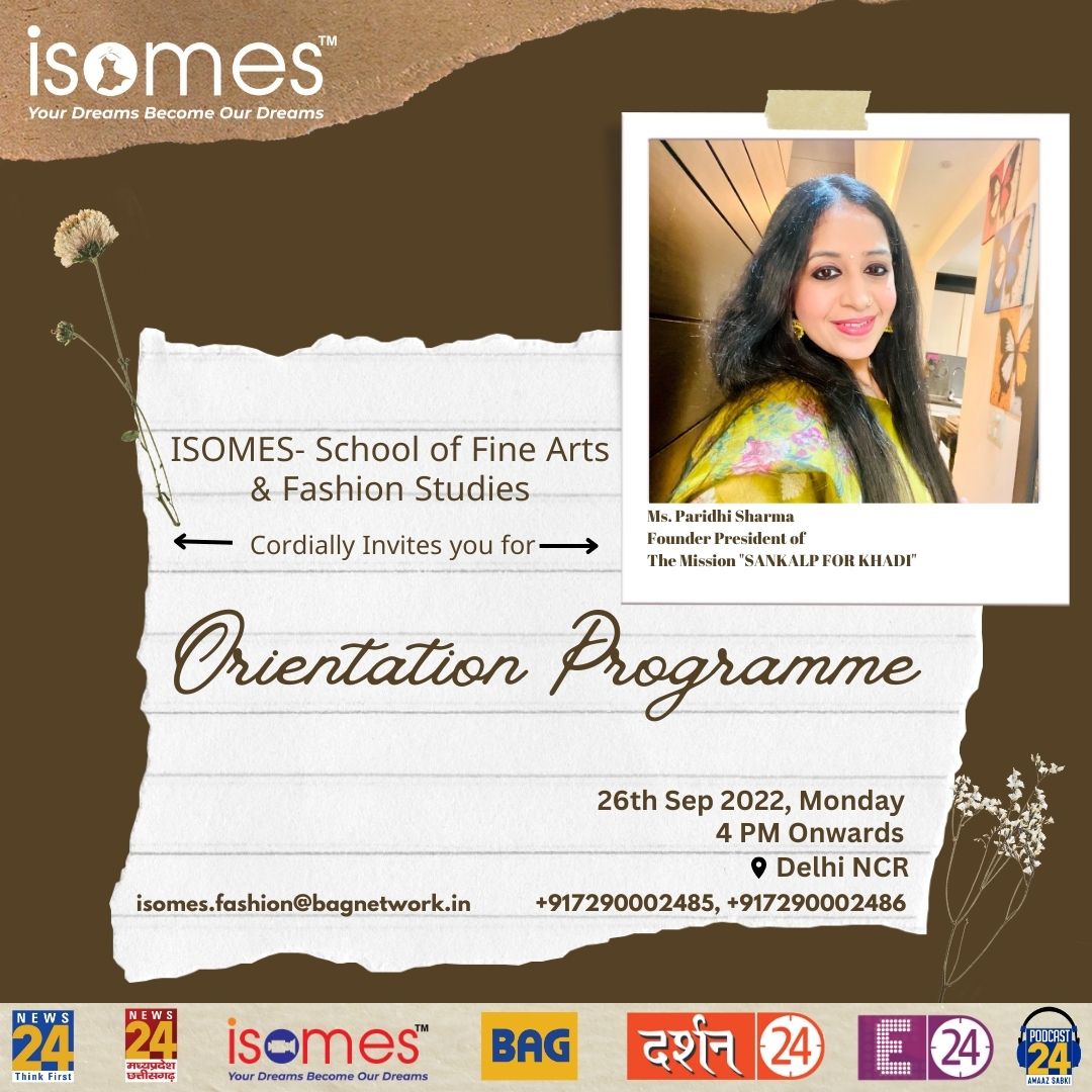 ISOMESNOIDA's tweet photo. We welcome Ms. Paridhi Sharma, Founder President of the Mission "SANKALP OF KHADI" (Renowned Textile Designer) as Chief Guest for the "Orientation Program" of Diploma batch session 2022 of ISOMES -School of Fine Arts & Fashion studies #Paridhisharma ,#OrientationDay #1stbatch https://t.co/YNkqK7W3an