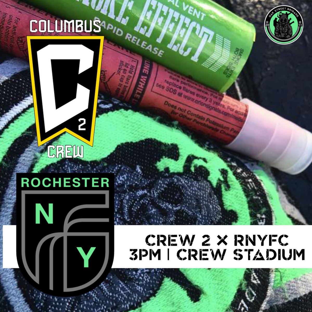 OakStBrigade's tweet photo. MATCHDAY 

🆚 Columbus (@mlsnextpro playoffs)
📍 Historic Crew Stadium 
⏱ 3PM 

#rnyfc #oakstreetbrigade #hooligans #roc #awaydays https://t.co/x9T3FztqLC