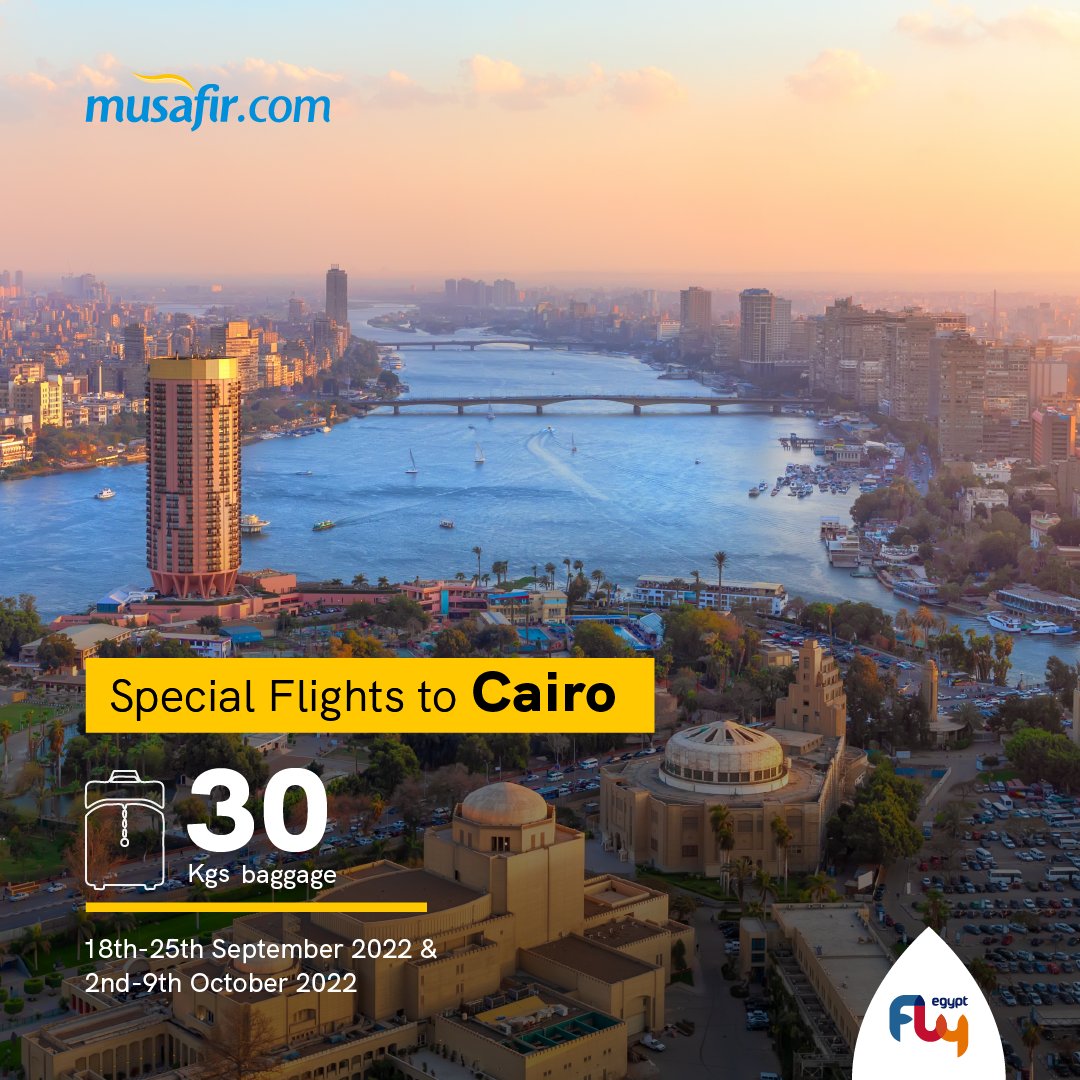 musafirdotcom's tweet photo. Travel smarter and more affordably direct from Sharjah to Cairo and back with @flyegypt on 2 additional flights (including 30 kgs of baggage) on Sundays for a limited time only during September and October 2022. Book now via: https://t.co/89wNlJHijM
#musafirdotcom #flyEgypt https://t.co/4JODmLtF8c
