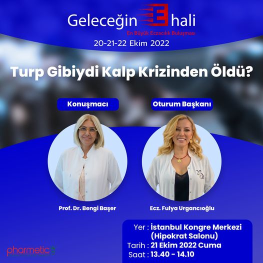 Ecz.Fulya Urgancıoğlu ile Prof.Dr.Bengi Başer, 21 Ekim Cuma günü saat 13.40- 14.10'da Hipokrat Salonun'da “Turp Gibiydi Kalp Krizinden Öldü' konulu sohbet gerçekleştirecekler. Oturumun konu başlığı ülkedeki sıkıntılı tabloyu ve kendilerinin takındıkları ciddiyeti yansıtmıyor mu?