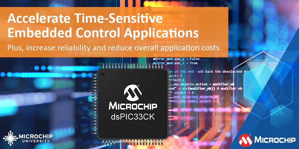 MicrochipTech's tweet photo. Learn how a dual-core dsPIC® device with various interconnected peripherals can be leveraged to accelerate time-sensitive embedded control applications. Register for the FREE course: https://t.co/QX0Ht0k0eA. #dualcore #dspic #embeddedcontrol https://t.co/Ni3aJD4SeY