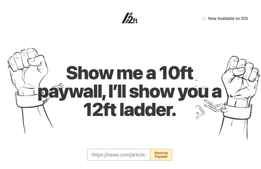 1. 12ft
An insane tool that lets you remove paywalls from news articles so you can read them for fr