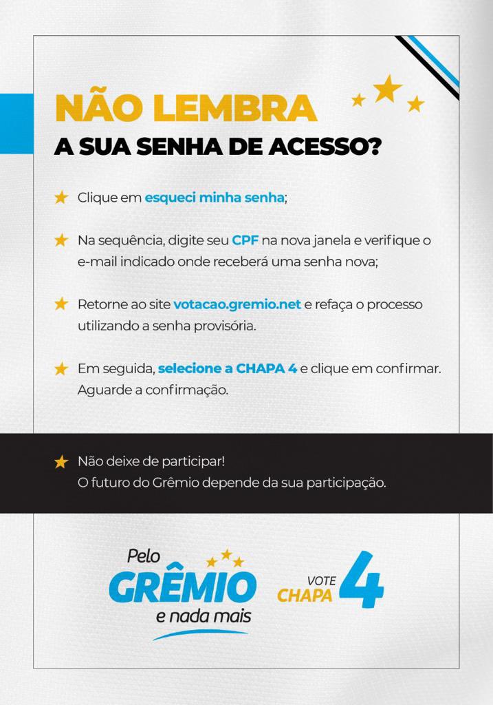 aquipelogremio's tweet photo. Está na dúvida ainda de como votar na CHAPA 4? 

Confira o passo a passo pra votar em quem está PELO GRÊMIO E NADA MAIS! 

#PeloGremioeNadaMais https://t.co/B653AwpA3m