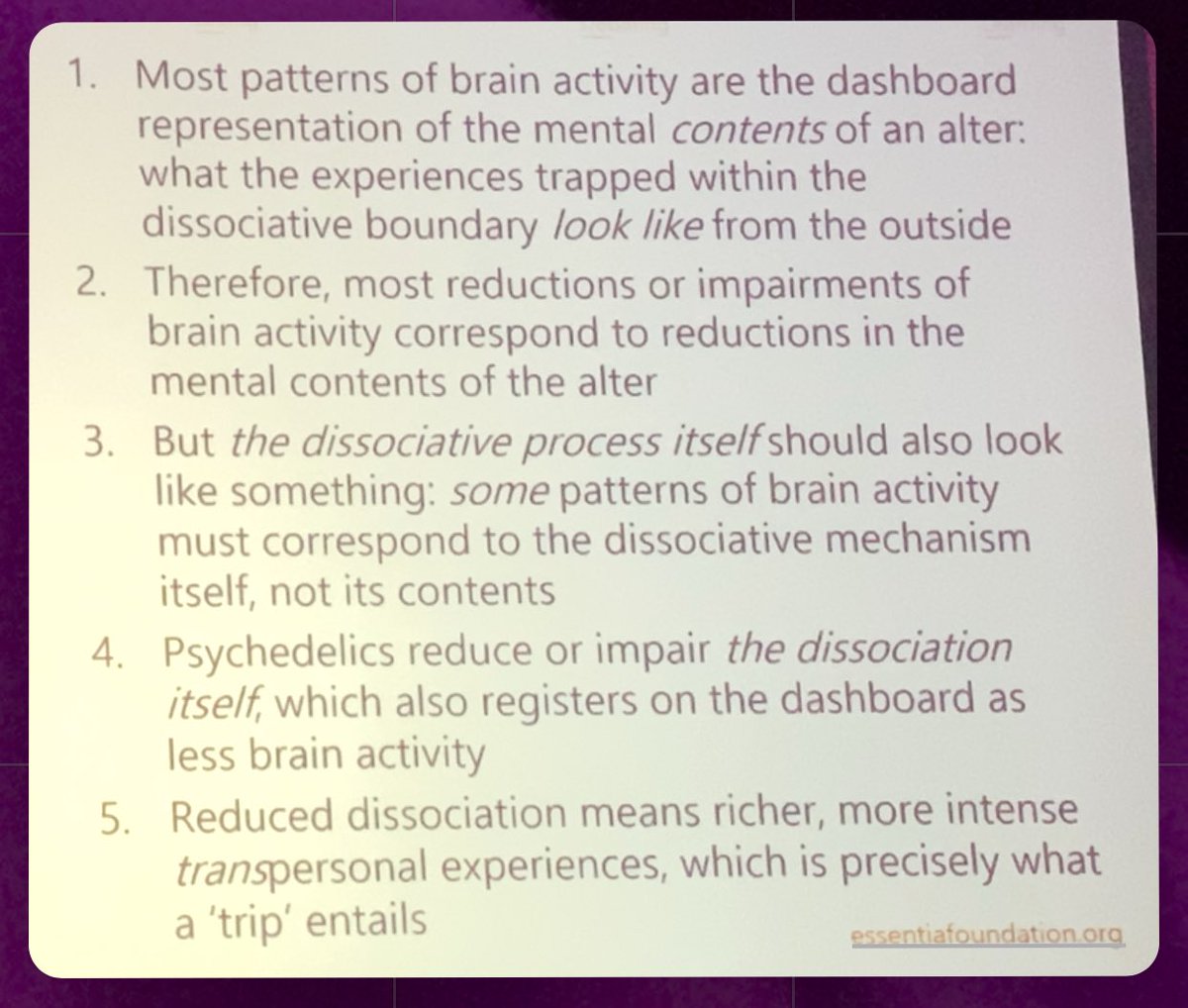 Blown away by a talk by Bernardo Kastrup at #ICPR2022 suggesting the human experience is a dissociative process from universal consciousness and #psychedelics dissolve that dissociative boundary.