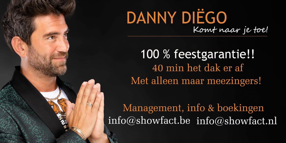 Showfact's tweet image. Danny Diëgo komt naar je toe! 

Als het echt feest moet zijn, zonder poespas en meteen raak? Dan boek je deze topentertainer nu reeds voor uw evenement in 2023!