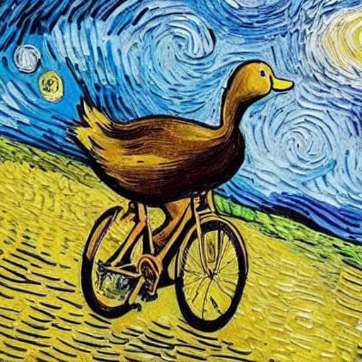 Duck on a bike #ai #duck #art #vangogh #london #stylish #artificialintelligence #germany #photography #berlin #style #nature #photooftheday #munich #paris #fashion #startup #ente #instagood #painting #newyork #ki #travel #love #münchen #innovation #picoftheday #bike